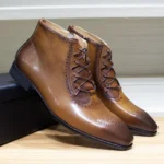 2.8 cm Stylish Waterproof Calf Leather Ankle Boots for Men – RegaliaElite™ High-Top Dress Shoes 1