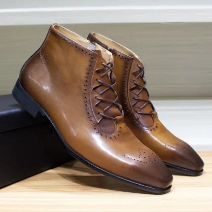 2.8 cm Stylish Waterproof Calf Leather Ankle Boots for Men – RegaliaElite™ High-Top Dress Shoes 1