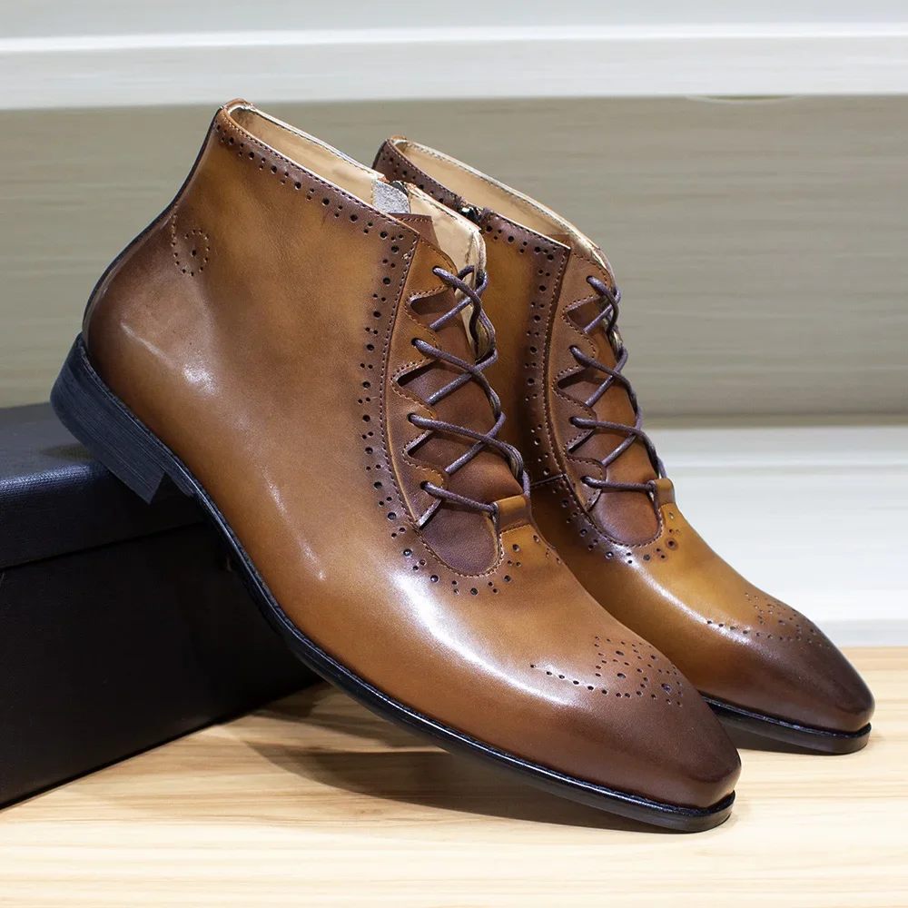 2.8 cm Stylish Waterproof Calf Leather Ankle Boots for Men – RegaliaElite™ High-Top Dress Shoes 1 2.8 cm Stylish Waterproof Calf Leather Ankle Boots for Men – RegaliaElite™ High-Top Dress Shoes 1