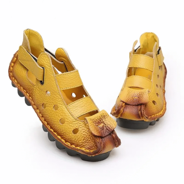 ROMENA™ Handmade Gladiator Leather Sandals – Women’s Retro Flat Summer Slides