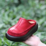 Retro Leather Wedge Beach Slides™ – Women’s Thick Heel Sandals 1
