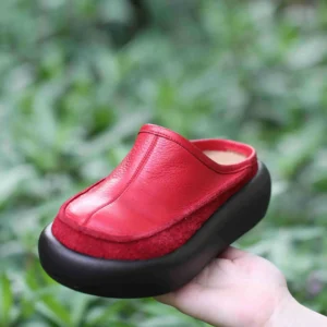 Retro Leather Wedge Beach Slides™ – Women’s Thick Heel Sandals 1