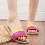 BreezEase™ Women’s Summer Linen Slippers – Lightweight Striped Hemp Slides with EVA Sole 2