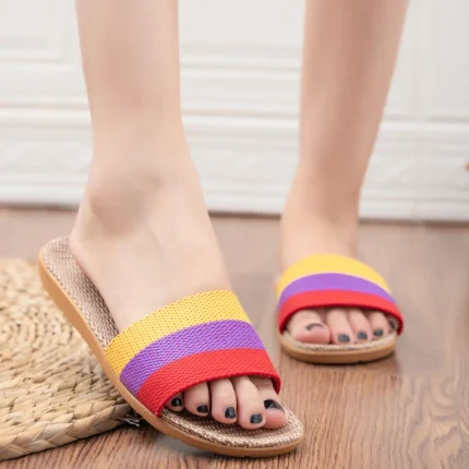 BreezEase™ Women’s Summer Linen Slippers – Lightweight Striped Hemp Slides with EVA Sole 2
