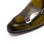 Hand-Painted Patent Leather Monk Strap Loafers for Men – Black & Green Formal Slip-On Dress Shoes 13