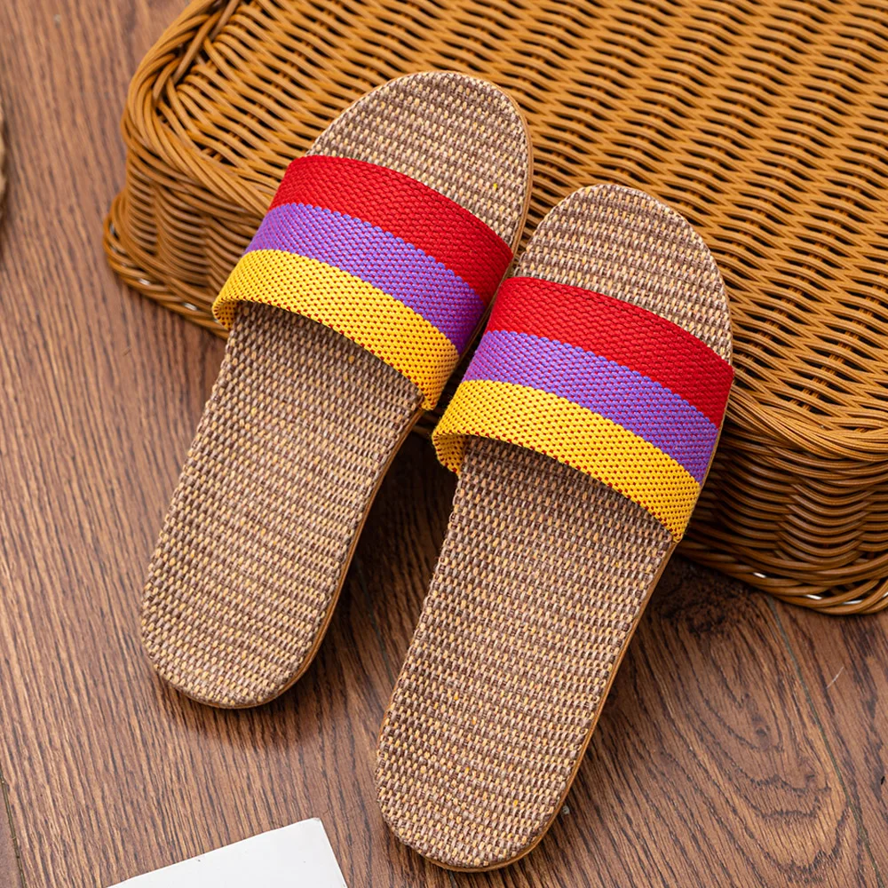 BreezEase™ Women’s Summer Linen Slippers – Lightweight Striped Hemp Slides with EVA Sole 12