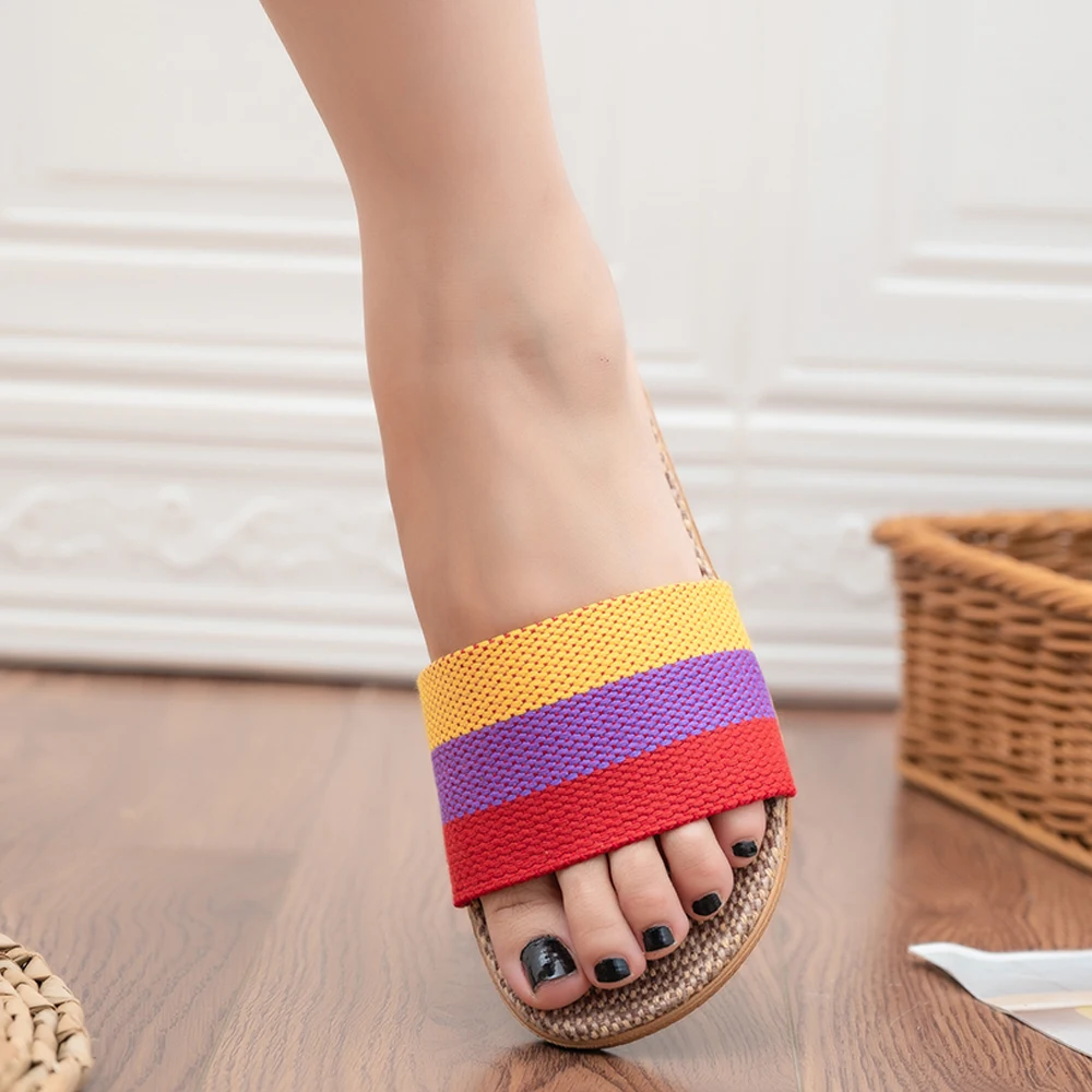 BreezEase™ Women’s Summer Linen Slippers – Lightweight Striped Hemp Slides with EVA Sole 4