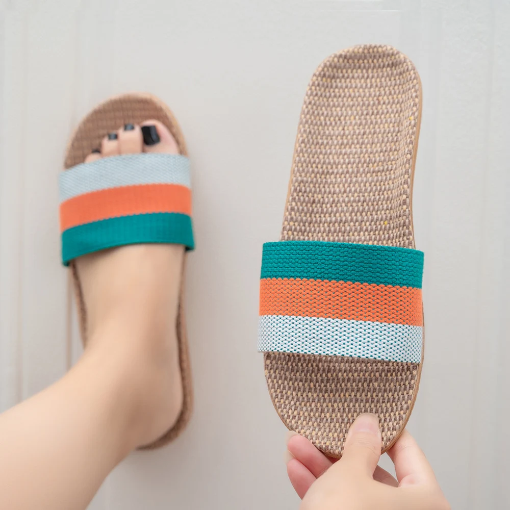 BreezEase™ Women’s Summer Linen Slippers – Lightweight Striped Hemp Slides with EVA Sole 3