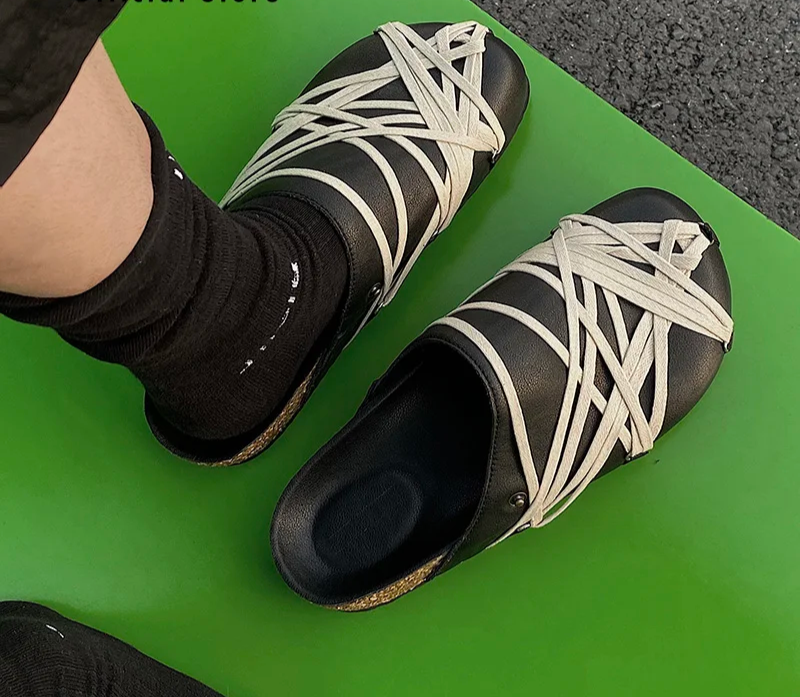 Original Dark Cross-Tie Leather Mules™ – Men’s Summer Sandals 6