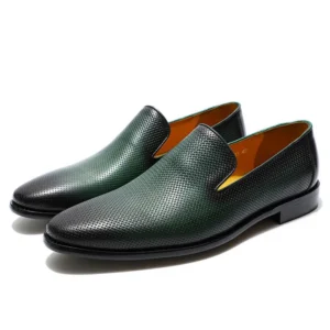 EmeraldVue™ Bold Green Genuine Leather Slip‑On Loafers – Waterproof Men’s Slip‑On Dress Shoes 1