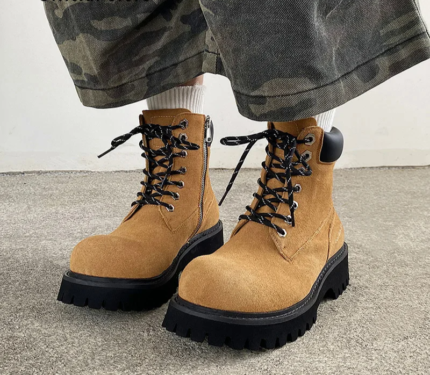 Original Winter Mading Boots™ – Men’s Yellow Cow Suede Ankle Desert Boots with Side Zipper 2