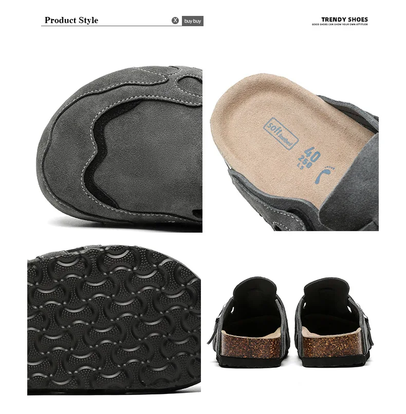 HERITAGECORK™ Men’s Vintage Genuine Leather Cow Suede Cork Mule Slippers – Arch Support Indoor Clogs 5