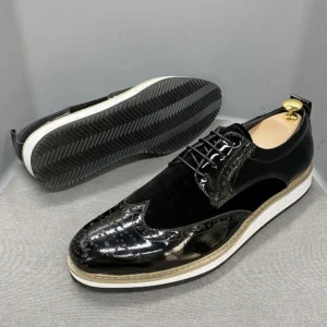BritanniaElite™ Men’s Wingtip Brogue Oxfords | Waterproof Patent & Suede Loafers 1