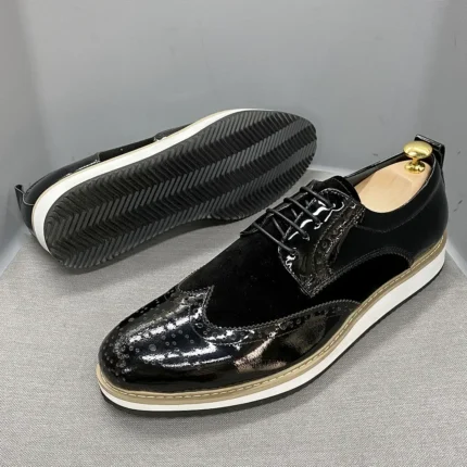 BritanniaElite™ Men’s Wingtip Brogue Oxfords | Waterproof Patent & Suede Loafers 1