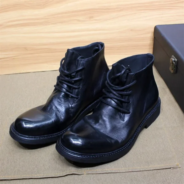 British Style Handmade Men’s Calf Leather Ankle Boots – Lace-Up Motorcycle Winter Boots with Leather Sole in Black, Brown, Gray 2