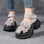 RomaLift™ Women's Retro Leather Gladiator Sandals – Closed Toe, Thick Sole Comfort 5