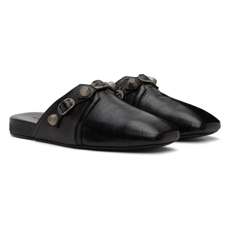 UrbanEase™ Men’s Black Square‑Toe Leather Slippers | Men Comfortable Loafers 1