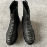 VANTEDGE™ Custom Handmade Rivet Patchwork Leather Motor Boots - Custom Leather Rivet Motor Boots for Men & Women 1
