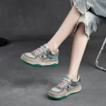 UNITYPUREMAX™ Women’s 5cm Chunky Leather Sneakers – Mixed Color, Spring/Autumn Lace-Up Shoe 5