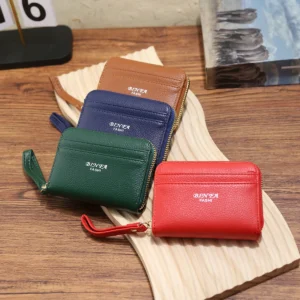 LuxePod™ Mini Lychee Card Bag – Small PU Zipper Coin Wallet for Unisex Use 1