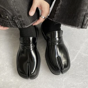 TabiForm™ Men's Split-Toe Patent Leather Loafers – Korean Street Style Thick Sole Tabi Shoes 7