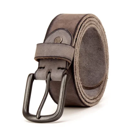 Top Cow™ 3.8CM Men's Vintage Leather Belt – Rusty Black Buckle Cowboy Jeans Belt 2