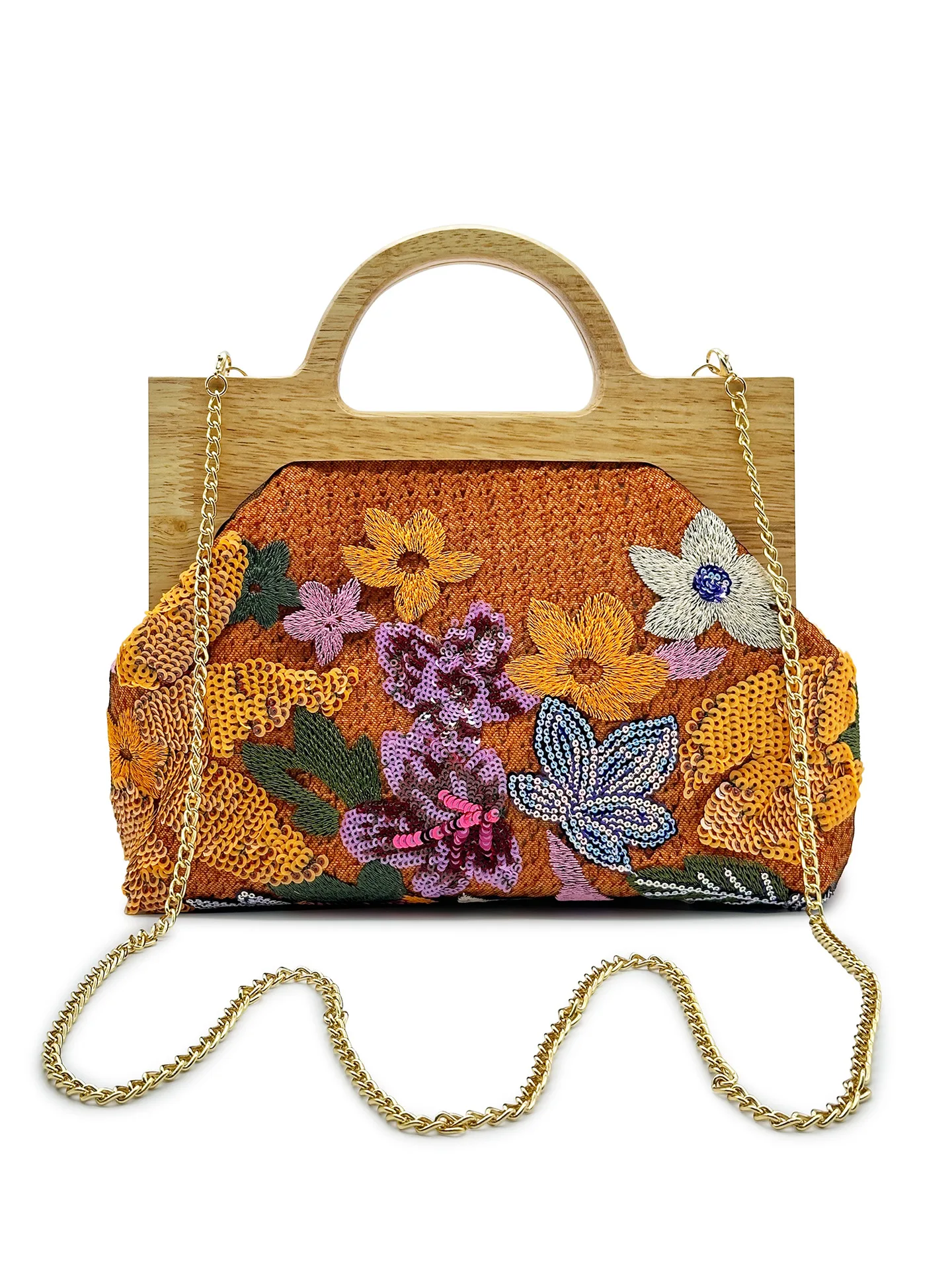 GlimmaBloom™ Sequin Embroidered Handbag – Wooden Handle Crossbody Summer Party Purse 4