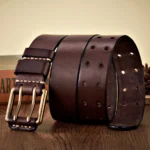 RustRidge™ 3.8CM Handmade Cowhide Leather Belt for Men – Copper Buckle Cowboy Belt 4