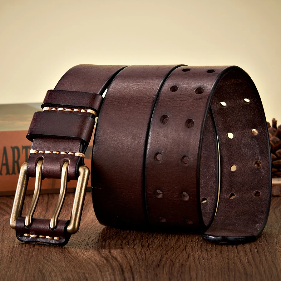 RustRidge™ 3.8CM Handmade Cowhide Leather Belt for Men – Copper Buckle Cowboy Belt 4