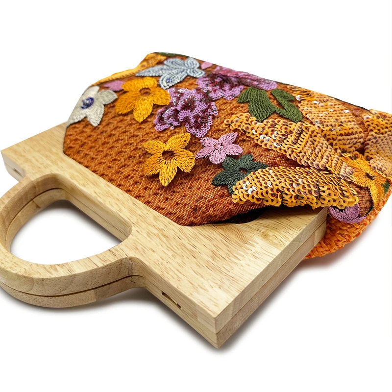 GlimmaBloom™ Sequin Embroidered Handbag – Wooden Handle Crossbody Summer Party Purse 2