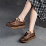UNITYPUREMAX Women’s Autumn Retro Round‑Toe Leather Platform Sneakers 5