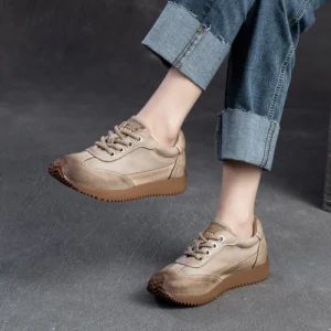 UNITYPUREMAX Women’s Autumn Retro Round‑Toe Leather Platform Sneakers 1