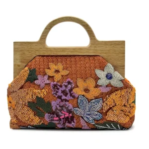 GlimmaBloom™ Sequin Embroidered Handbag – Wooden Handle Crossbody Summer Party Purse 1