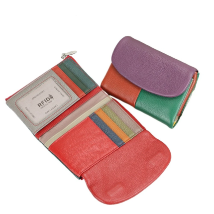 ColorNest™ RFID Leather Trifold Wallet – Color Block Women's Gift Purse with Magnetic Closure