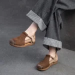 RetroBlend™ Women’s Mixed-Color Hollow Leather Sandals – Genuine Leather, Round Toe, Retro Style 4