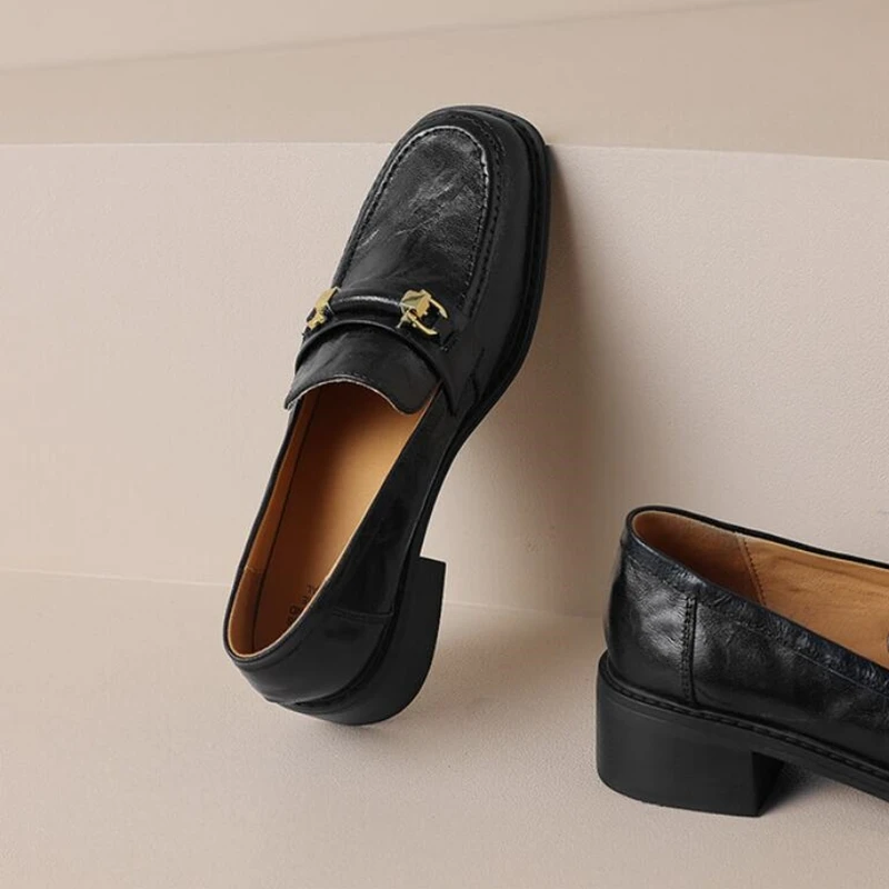 Lorelai™ Women’s Non-Slip Genuine Leather Square-Toe Retro Loafers - Metal Buckle (EU34-40) 4