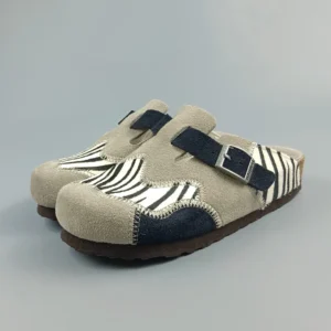 SpringSoul™ Women’s Mixed‑Color Cow Suede Boston Clogs - Genuine Leather Cork Slippers 1