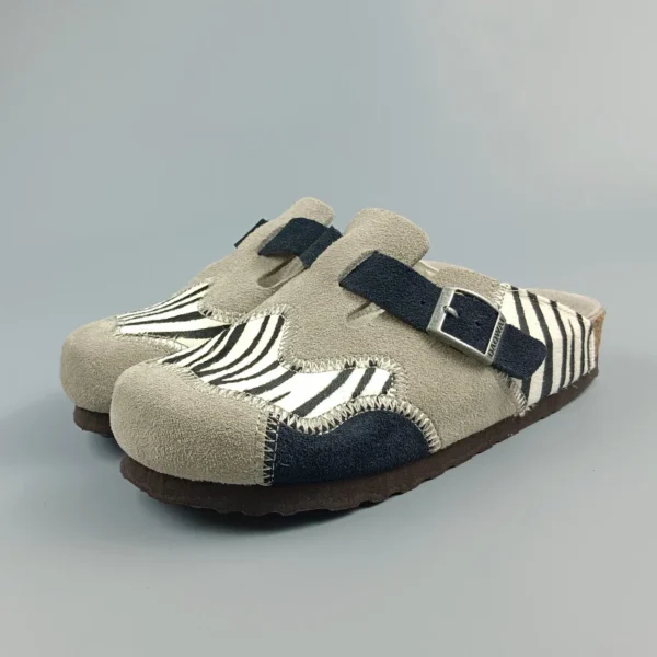 SpringSoul™ Women’s Mixed‑Color Cow Suede Boston Clogs - Genuine Leather Cork Slippers 1