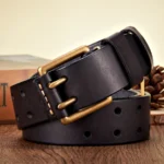 RustRidge™ 3.8CM Handmade Cowhide Leather Belt for Men – Copper Buckle Cowboy Belt 2