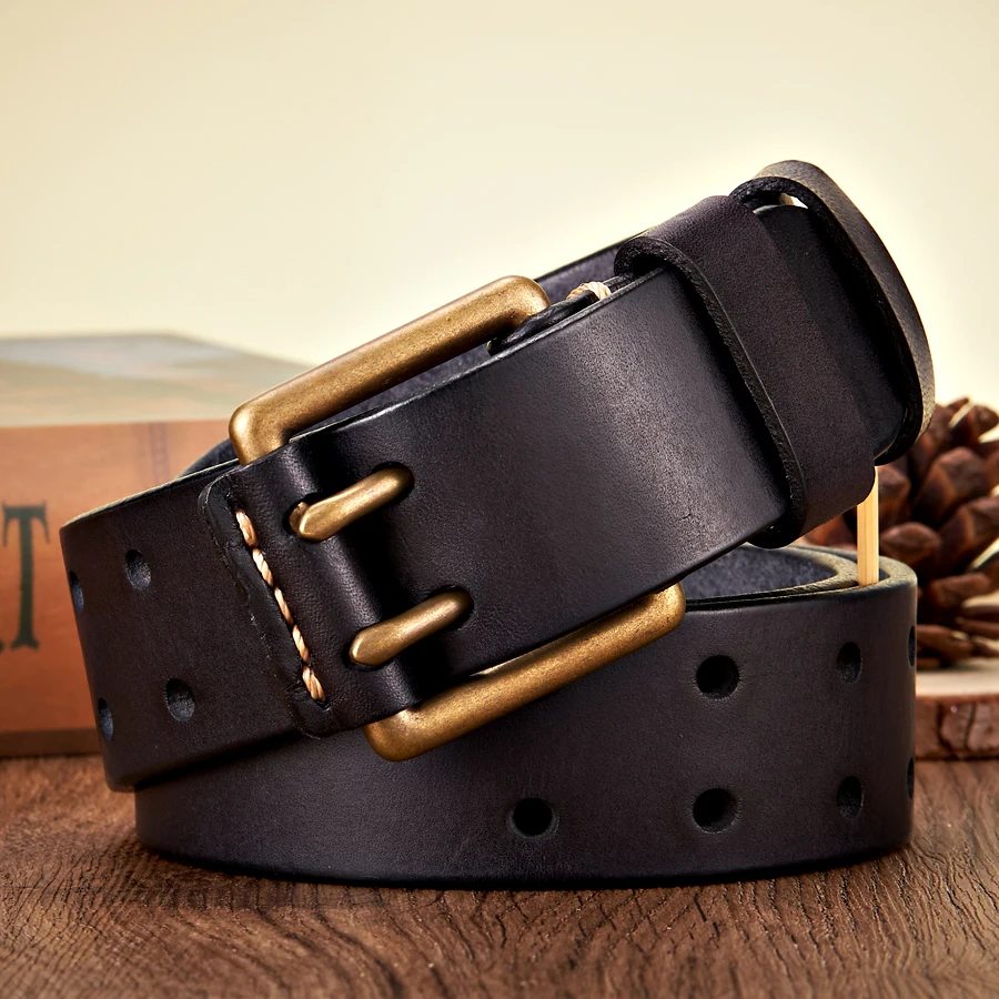 RustRidge™ 3.8CM Handmade Cowhide Leather Belt for Men – Copper Buckle Cowboy Belt 2