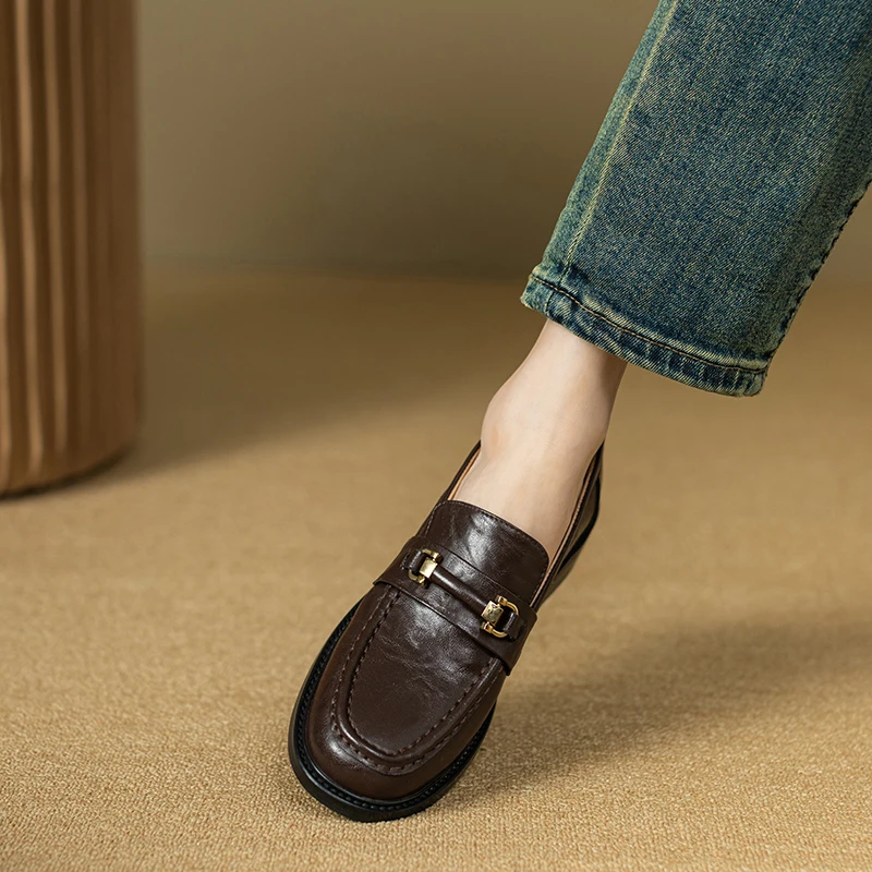 Lorelai™ Women’s Non-Slip Genuine Leather Square-Toe Retro Loafers - Metal Buckle (EU34-40) 16