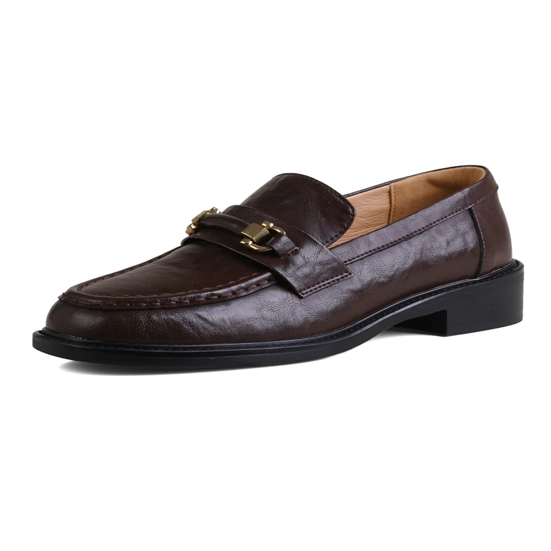 Lorelai™ Women’s Non-Slip Genuine Leather Square-Toe Retro Loafers - Metal Buckle (EU34-40) 2