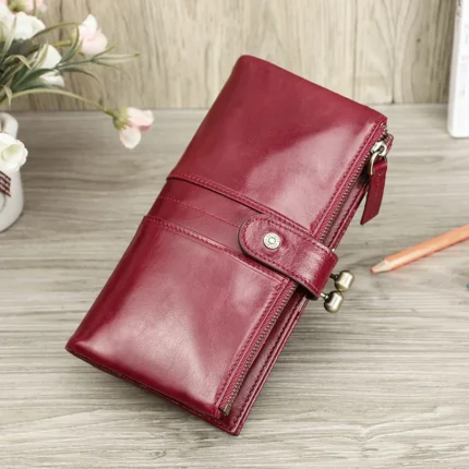 VintageLock™ Long Clutch Wallet for women – Genuine Leather Kiss Lock Italian Purse 2