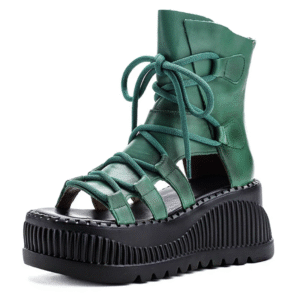 SkyWedge Ethno™ | Women's 8cm Genuine Cow Leather Peep-Toe Wedge Booties