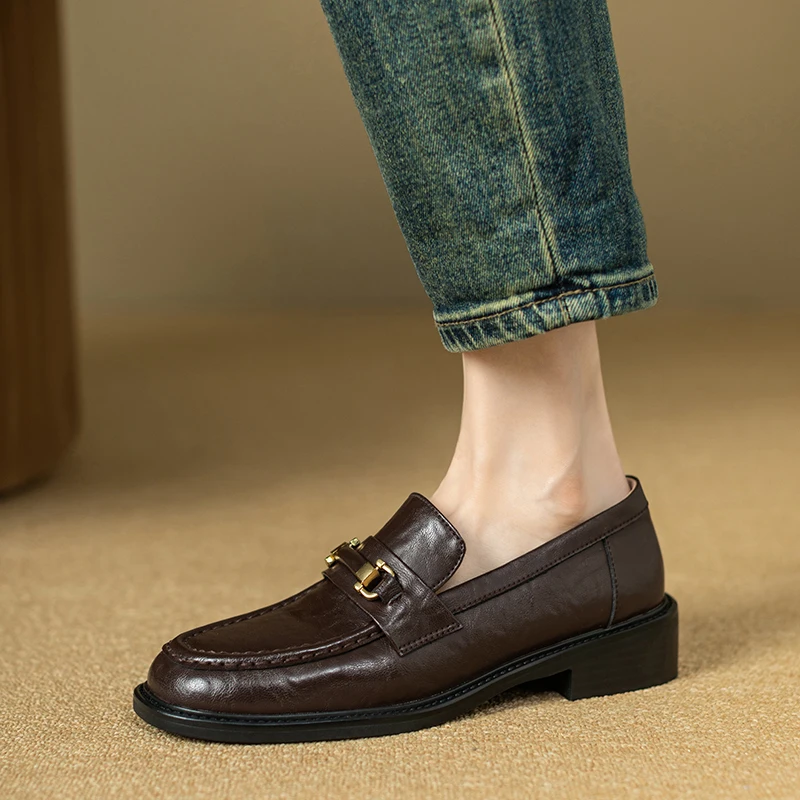 Lorelai™ Women’s Non-Slip Genuine Leather Square-Toe Retro Loafers - Metal Buckle (EU34-40) 13