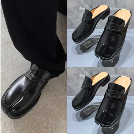 TabiLux™ Custom Black Tabi Sandals for Men – Designer Split Toe Flat Summer Shoes 1