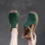 RetroBlend™ Women’s Mixed-Color Hollow Leather Sandals – Genuine Leather, Round Toe, Retro Style 5