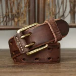 IronHide™ 3.8CM Handmade Men Leather Belt – Copper Buckle Vintage Cowhide Jeans Belt 2