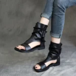 GladiaLuxe™ Women's Gladiator High-Top Sandals– Genuine Leather Open-Toe Summer Boots 5