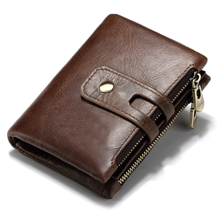 OldTown™ RFID Retro Leather Wallet – Genuine Cowhide Bifold with Zipper & Hasp for Men & Women